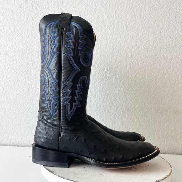 NEW Rod Patrick Mens Cowboy Boots 10 AAA Black Ostrich Leather Western Round Toe - Picture 2 of 13